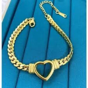 Cuban Lknk Chain 18K Gold Plated Heart Stainless Steel Love Bracelet